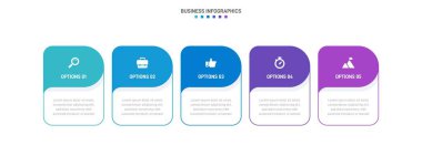 Timeline infographic with infochart. Modern presentation template with 5 spets for business process. Website template on white background for concept modern design. Horizontal layout