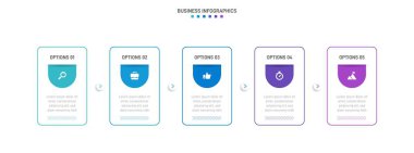 Bilgi tablosu olan zaman çizelgesi. Modern sunum şablonu iş süreci için 5 spet içeriyor. Modern tasarım kavramı için beyaz arkaplan şablonu. Yatay yerleşim