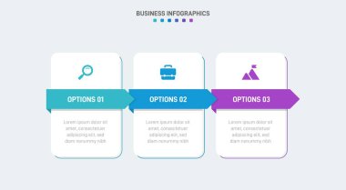 Timeline infographic with infochart. Modern presentation template with 3 spets for business process. Website template on white background for concept modern design. Horizontal layout