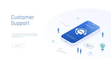 7 / 24 çağrı merkezi desteği için web sayfası tasarım şablonları. Isometric 24 saat açık müşteri servisi. Vektör 3d illüstrasyon Müşteri Hizmetleri, Destek veya CRM.