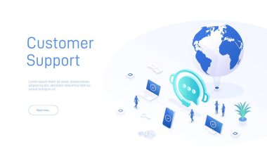 7 / 24 çağrı merkezi desteği için web sayfası tasarım şablonları. Isometric 24 saat açık müşteri servisi. Vektör 3d illüstrasyon Müşteri Hizmetleri, Destek veya CRM.
