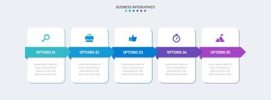 Timeline infographic with infochart. Modern presentation template with 5 spets for business process. Website template on white background for concept modern design. Horizontal layout