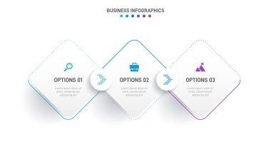 Timeline infographic with infochart. Modern presentation template with 3 spets for business process. Website template on white background for concept modern design. Horizontal layout