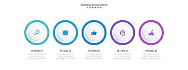 Timeline infographic with infochart. Modern presentation template with 5 spets for business process. Website template on white background for concept modern design. Horizontal layout