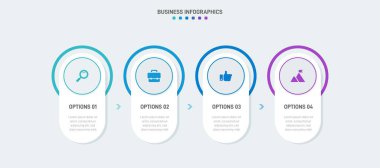 Timeline infographic with infochart. Modern presentation template with 4 spets for business process. Website template on white background for concept modern design. Horizontal layout