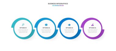 Timeline infographic with infochart. Modern presentation template with 4 spets for business process. Website template on white background for concept modern design. Horizontal layout
