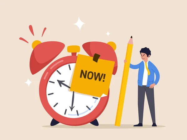 Punctuality Concept Stop Procrastination Now Decision Finish Work Appointment Time — Stock Vector