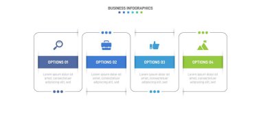 Timeline infographic with infochart. Modern presentation template with 4 spets for business process. Website template on white background for concept modern design. Horizontal layout