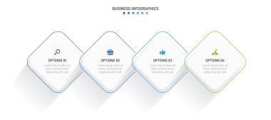 Timeline infographic with infochart. Modern presentation template with 4 spets for business process. Website template on white background for concept modern design. Horizontal layout