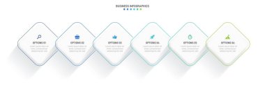 Timeline infographic with infochart. Modern presentation template with 6 spets for business process. Website template on white background for concept modern design. Horizontal layout