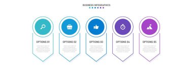 Timeline infographic with infochart. Modern presentation template with 5 spets for business process. Website template on white background for concept modern design. Horizontal layout