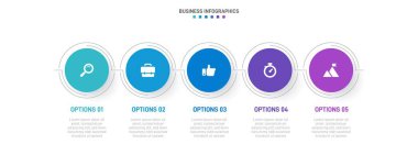 Timeline infographic with infochart. Modern presentation template with 5 spets for business process. Website template on white background for concept modern design. Horizontal layout