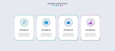 Bilgi tablosu olan zaman çizelgesi. Modern sunum şablonu iş süreci için 4 spet içeriyor. Modern tasarım kavramı için beyaz arkaplan şablonu. Yatay yerleşim