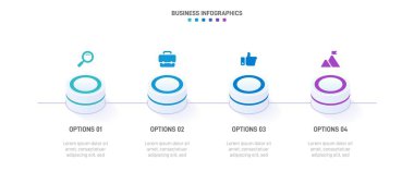 Timeline infographic with infochart. Modern presentation template with 4 spets for business process. Website template on white background for concept modern design. Horizontal layout