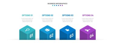 Timeline infographic with infochart. Modern presentation template with 4 spets for business process. Website template on white background for concept modern design. Horizontal layout