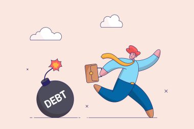 Enflasyon konsepti. Ekonomik durgunluğa, vergi veya kredi ödeme sorununa, borsa ve kripto döviz krizine, patlayan yüzdelik bombadan kaçan iş adamı yatırımcılarına yol açan faiz oranı