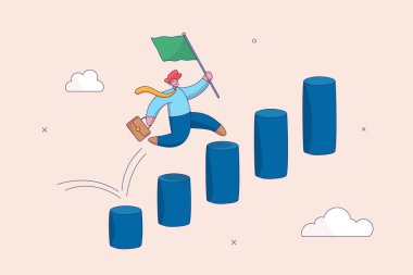 Gelişim fırsatı kavramı. Kariyer ilerlemesi, kalkınma veya iş büyümesi, daha fazla sorumluluk, maaş veya iş tanıtımına ilerleme, başarılı iş adamı artan bar grafik merdivenlerini tırmandı