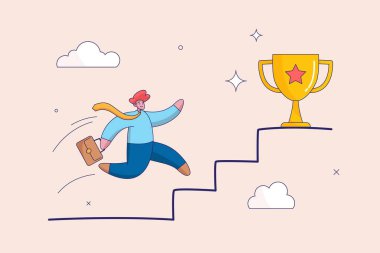 Kariyer geliştirme konsepti. Büyük hedefe ulaşmak için küçük adımlar at. Hedefe ulaşmak ve başarıya ulaşmak için yavaş ve emin adımlar at. Güven işadamı hedefe ulaşmak için yavaş adımlar at.