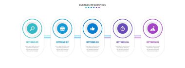 Timeline infographic with infochart. Modern presentation template with 5 spets for business process. Website template on white background for concept modern design. Horizontal layout