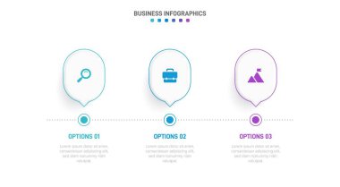 Timeline infographic with infochart. Modern presentation template with 3 spets for business process. Website template on white background for concept modern design. Horizontal layout