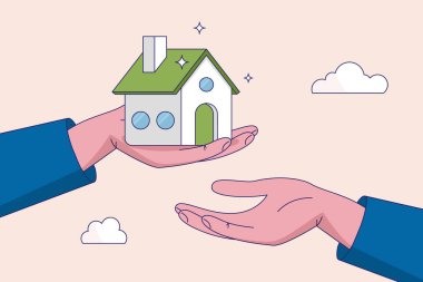 Miras planlama konseptinde mali danışman. Aileden miras kalan ev ya da gayrimenkul, çocuklara miras kalan baba, çocuklarına ev, servet ya da mal veren küçük el.