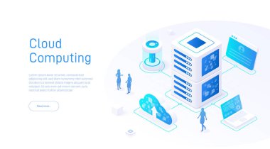 Bulut hesaplamasının itici bir çizimi. Mühendislik işleri için mükemmel. Bulut teknolojisi. Büyük veri analizi. Sunucu odası. Elektrik mavisi