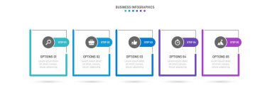 Timeline infographic with infochart. Modern presentation template with 5 spets for business process. Website template on white background for concept modern design. Horizontal layout
