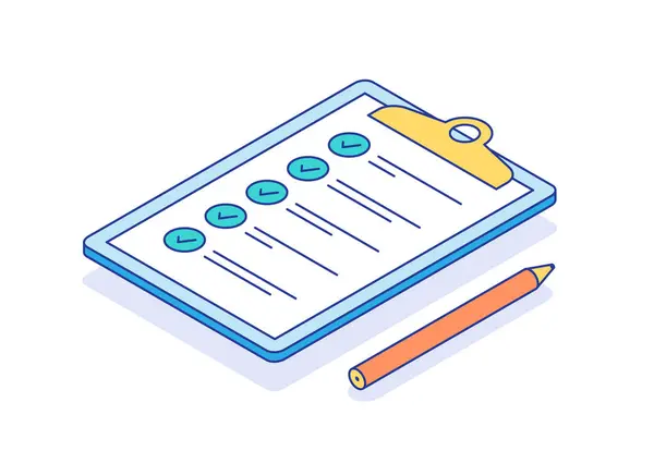 Checklist Isometric Top View Isolated White Background Icon Vector Isometric — Stock Vector