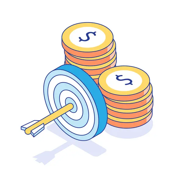 Financial Target Goal Outline Isometric Concept Idea Marketing Business Money — Stock Vector