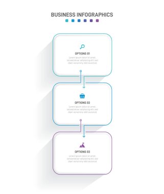 Dikey ilerleme çubuğunda, iş stratejisi ve ilerlemenin üç aşamasını sembolize eden 3 ok şeklinde element yer alıyor. Temiz zaman çizelgesi bilgi tasarım şablonu. Mobil sunum için vektör