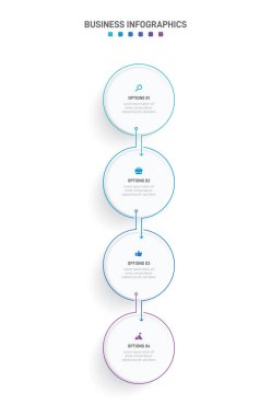Dikey ilerleme çubuğunda, iş stratejisi ve ilerlemenin dört aşamasını sembolize eden 4 ok şeklindeki unsurlar yer alıyor. Temiz zaman çizelgesi bilgi tasarım şablonu. Mobil sunum için vektör