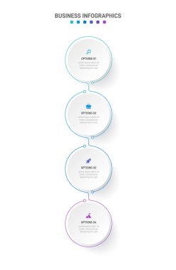 Dikey ilerleme çubuğunda, iş stratejisi ve ilerlemenin dört aşamasını sembolize eden 4 ok şeklindeki unsurlar yer alıyor. Temiz zaman çizelgesi bilgi tasarım şablonu. Mobil sunum için vektör