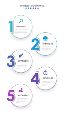 Vertical progress bar featuring 5 arrow-shaped elements, symbolizing the five stages of business strategy and progression. Clean timeline infographic design template. Vector for mobile presentation clipart