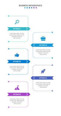 Vertical progress bar featuring 5 arrow-shaped elements, symbolizing the five stages of business strategy and progression. Clean timeline infographic design template. Vector for mobile presentation clipart