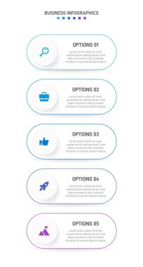 Vertical progress bar featuring 5 arrow-shaped elements, symbolizing the five stages of business strategy and progression. Clean timeline infographic design template. Vector for mobile presentation clipart