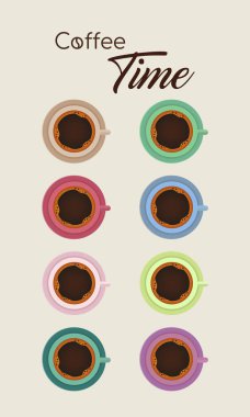 Kahve zamanı. Kahve fincanı. Çok renkli bardaklar. Bir sürü kahve fincanı.