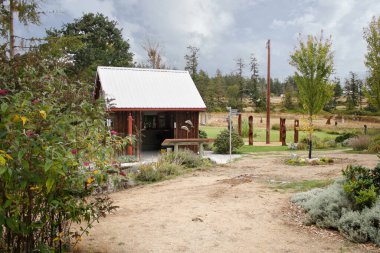 Friday Harbor, Washington, United States - 09-11-2021: A view of the entrance to the San Juan Islands Sculpture Park.
