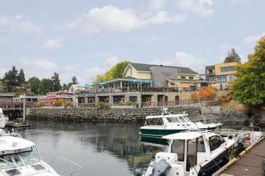 Friday Harbor, Washington, United States - 09-11-2021: A view of the Spring Street Landing area, featuring an array of retail and restaurants.