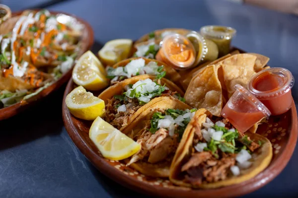 Una Vista Plato Tacos Callejeros — Foto de Stock