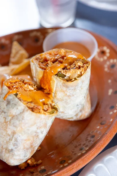 Una Vista Burrito Asado Pollo —  Fotos de Stock
