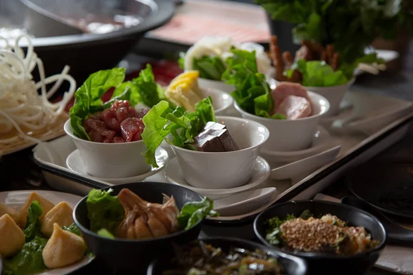 View Several Ingredient Selections Add Hot Pot Meal — Stock Photo, Image