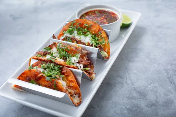 Una Vista Plato Tacos Birria — Foto de Stock