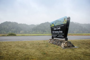 Reedsport, Oregon, ABD - 09-19-2021: Dean Creek Geyik İzleme Alanı için sokak kenarı tabelası.