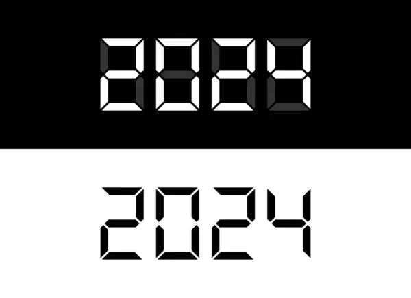 New Year 2024 Black White Digital Numbers Font Countdown Template — Stock Vector
