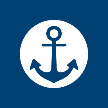 Beyaz zemin üzerinde vektör mavisi düz çapa logosu izole edildi. Silüet deniz donanımı. vektör seyahati ve turizm simgesi