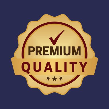  Kaliteli Altın Madalya Simgesi Mühür İşareti Karanlık Arkaplanda İzole Edildi. Görüntü.