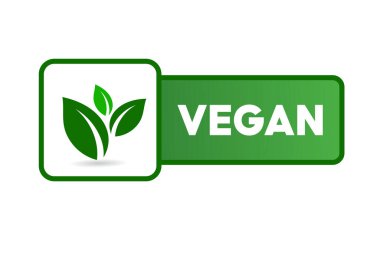 Beyaz arka planda vejetaryen yeşil ikonu yapraklı vegan gıda tabelası.