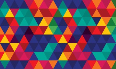 Tekrarlayan üçgenlerle canlı ve renkli geometrik desen. Arkaplan, duvar kağıtları ve tasarım projeleri için mükemmel..