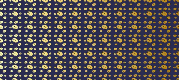 Koyu arkaplanda altın kahve çekirdekleri olan kusursuz bir desen, kahve dükkanı tasarımları, ambalajlar ve arka planlarda kullanmak için mükemmel..