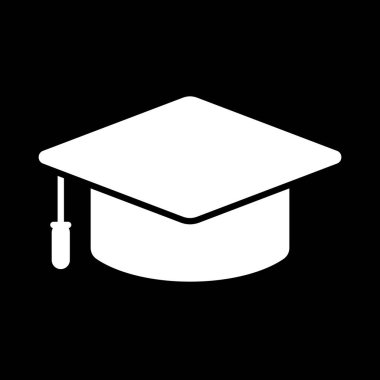 Siyah beyaz mezuniyet şapkası simgesinin minimalist vektör tasarımı. Akademik, eğitim ve başarıyla ilgili konular için mükemmel.